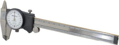 Mitutoyo - 0mm to 6" Range, 0.001" Graduation, 0.2" per Revolution, Dial Caliper - White Face, 1-9/16" Jaw Length, Accurate to 0.0010" - Apex Tool & Supply