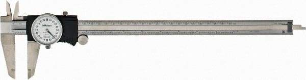 Mitutoyo - 0" to 12" Range, 0.001" Graduation, 0.2" per Revolution, Dial Caliper - White Face, 2-1/2" Jaw Length, Accurate to 0.0020" - Apex Tool & Supply