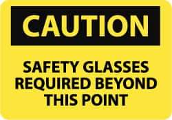 NMC - "Caution - Safety Glasses Required Beyond This Point", 10" Long x 14" Wide, Pressure-Sensitive Vinyl Safety Sign - Rectangle, 0.004" Thick, Use for Accident Prevention - Apex Tool & Supply