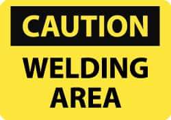 NMC - "Caution - Welding Area", 10" Long x 14" Wide, Pressure-Sensitive Vinyl Safety Sign - Rectangle, 0.004" Thick, Use for Accident Prevention - Apex Tool & Supply