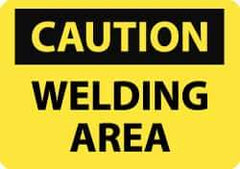 NMC - "Caution - Welding Area", 10" Long x 14" Wide, Pressure-Sensitive Vinyl Safety Sign - Rectangle, 0.004" Thick, Use for Accident Prevention - Apex Tool & Supply