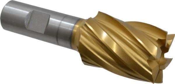 Hertel - 1-1/4", 1-3/4" LOC, 3/4" Shank Diam, 4" OAL, 6 Flute, High Speed Steel Square End Mill - Single End, TiN Finish, Spiral Flute, 30° Helix, Right Hand Cut, Right Hand Flute - Apex Tool & Supply