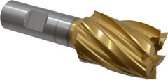 Hertel - 1-1/4", 1-3/4" LOC, 3/4" Shank Diam, 4" OAL, 6 Flute, High Speed Steel Square End Mill - Single End, TiN Finish, Spiral Flute, 30° Helix, Right Hand Cut, Right Hand Flute - Apex Tool & Supply