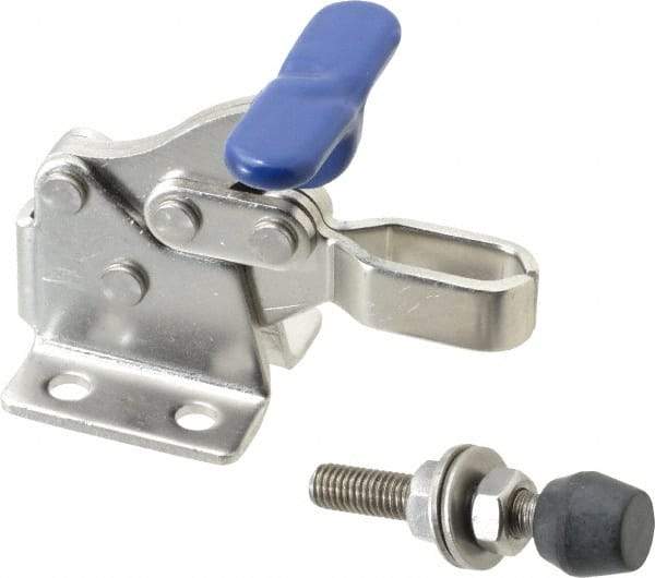 Gibraltar - 350 Lb Holding Capacity, Horizontal Handle, Manual Hold Down Toggle Clamp - 173° Handle Movement, 92° Bar Opening, U-Bar, Flanged Base, Electro-Plated Zinc, Stainless Steel - Apex Tool & Supply