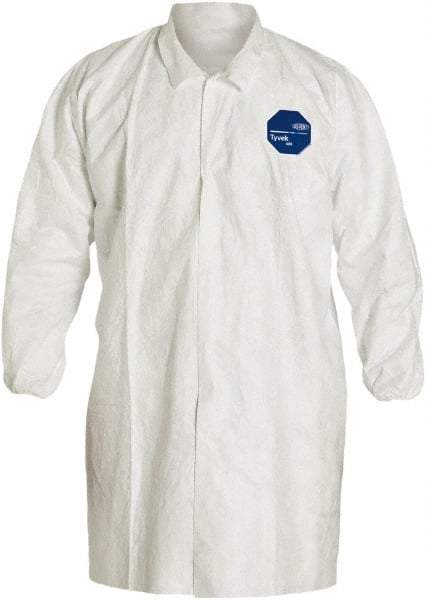 Dupont - Size 5XL White Disposable Chemical Resistant Lab Coat - Tyvek, Snap Front, Elastic Cuff - Apex Tool & Supply