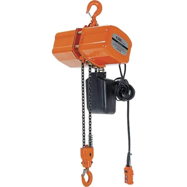 Vestil - 2 Ton Capacity, 8.5 FPM Lift Speed, 110 Volt, Electric Chain Hoist - 1.6 Output hp, 15' Max Lift - Apex Tool & Supply