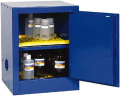 Eagle - 1 Door, 1 Shelf, Blue Steel Bench Top Safety Cabinet for Corrosive Chemicals - 23" High x 17-1/2" Wide x 18" Deep, Self Closing Door, 3 Point Key Lock, 4 Gal Capacity - Apex Tool & Supply