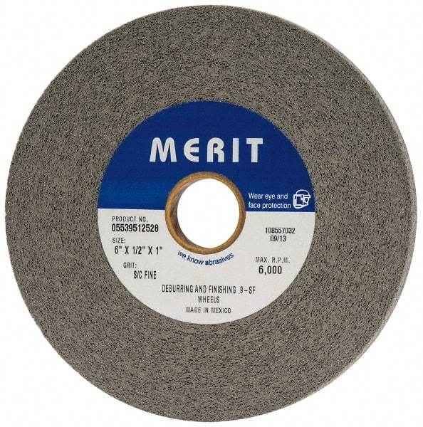 Merit Abrasives - 6" Diam, 1/2" Face Width, 1" Center Hole, Fine Grade, Silicon Carbide Deburring Wheel - Convolute, Hard Density 9 Grade, 6,000 RPM - Apex Tool & Supply