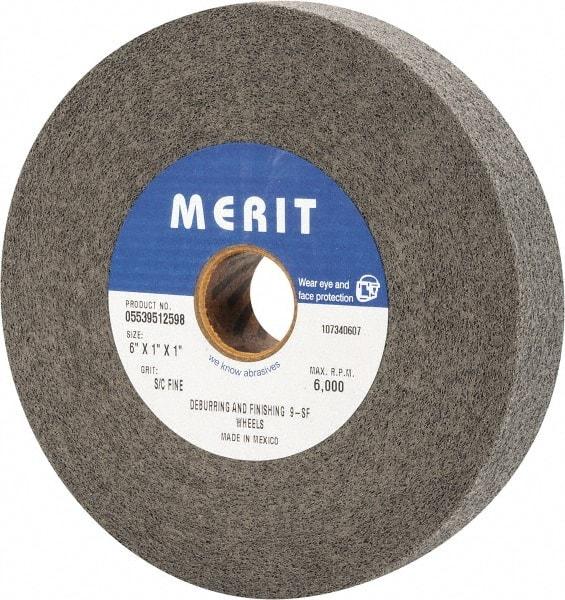 Merit Abrasives - 6" Diam, 1" Face Width, 1" Center Hole, Fine Grade, Silicon Carbide Deburring Wheel - Convolute, Hard Density 9 Grade, 6,000 RPM - Apex Tool & Supply