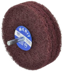 Merit Abrasives - 4" Diam, Medium Mounted Scrubber Buffing Wheel - 3 Ply, Medium Grade, 1/4" Shank Diam, 6,000 RPM - Apex Tool & Supply