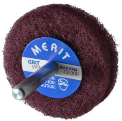 Merit Abrasives - 2" Diam, Medium Mounted Scrubber Buffing Wheel - 2 Ply, Very Fine Grade, 1/4" Shank Diam, 12,000 RPM - Apex Tool & Supply