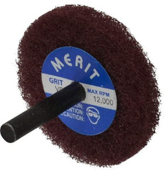 Merit Abrasives - 2" Diam, Medium Mounted Scrubber Buffing Wheel - 1 Ply, Very Fine Grade, 1/4" Shank Diam, 12,000 RPM - Apex Tool & Supply