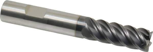 SGS - 3/8", 5 Flute, Single End, Solid Carbide, 0.015" Corner Radius End Mill - 2-1/2" OAL, 45° Helix, Right Hand Flute, 1" LOC, Right Hand Cut - Apex Tool & Supply