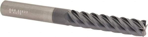 SGS - 7/16", 5 Flute, Single End, Solid Carbide, 0.015" Corner Radius End Mill - 4" OAL, 45° Helix, Right Hand Flute, 2" LOC, Right Hand Cut - Apex Tool & Supply