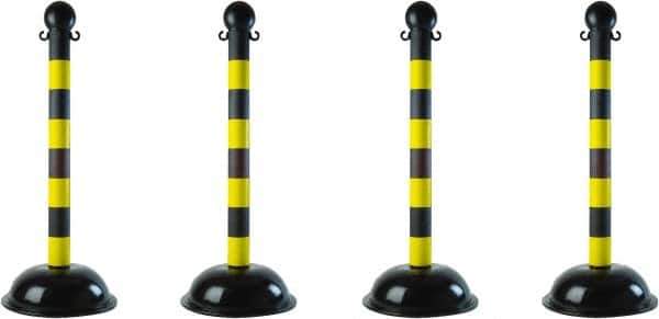 PRO-SAFE - 41" High, 2" Pole Diam, Warning Post - 16" Base Diam, Black & Yellow Plastic Post - Apex Tool & Supply
