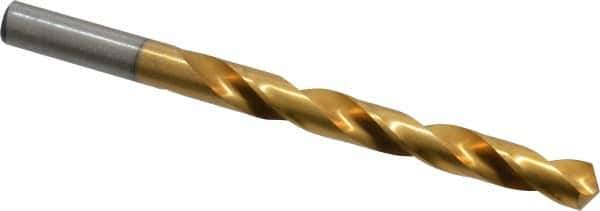 Hertel - Letter V 118° High Speed Steel Jobber Drill - TiN Finish, Right Hand Cut, Spiral Flute, Straight Shank, 5" OAL, Standard Point - Apex Tool & Supply