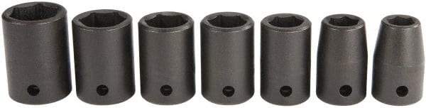 Proto - 7 Piece 1/2" Drive Black Finish Impact Socket Set - 6 Points, 7/16" to 13/16" Range, Inch Measurement Standard - Apex Tool & Supply