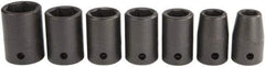 Proto - 7 Piece 1/2" Drive Black Finish Impact Socket Set - 6 Points, 7/16" to 13/16" Range, Inch Measurement Standard - Apex Tool & Supply