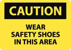 NMC - "Caution - Wear Safety Shoes in This Area", 10" Long x 14" Wide, Pressure-Sensitive Vinyl Safety Sign - Rectangle, 0.004" Thick, Use for Accident Prevention - Apex Tool & Supply