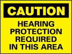 NMC - "Caution - Hearing Protection Required in This Area", 7" Long x 10" Wide, Rigid Plastic Safety Sign - Rectangle, 0.05" Thick, Use for Accident Prevention - Apex Tool & Supply