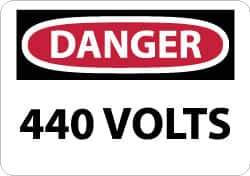 NMC - Accident Prevention Label, Header: DANGER - Legend: Danger - 440 Volts, English, Red, Black & White, 5" Long x 3" High, Sign Muscle Finish - Apex Tool & Supply