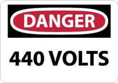 NMC - Accident Prevention Label, Header: DANGER - Legend: Danger - 440 Volts, English, Red, Black & White, 5" Long x 3" High, Sign Muscle Finish - Apex Tool & Supply
