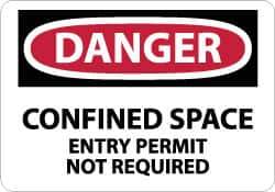 NMC - "Danger - Confined Space - Entry Permit Not Required", 10" Long x 14" Wide, Pressure-Sensitive Vinyl Safety Sign - Rectangle, 0.004" Thick, Use for Accident Prevention - Apex Tool & Supply