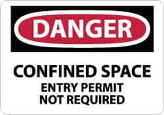 NMC - "Danger - Confined Space - Entry Permit Not Required", 10" Long x 14" Wide, Pressure-Sensitive Vinyl Safety Sign - Rectangle, 0.004" Thick, Use for Accident Prevention - Apex Tool & Supply
