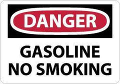 NMC - "Danger - Gasoline - No Smoking", 10" Long x 14" Wide, Aluminum Safety Sign - Rectangle, 0.04" Thick, Use for Accident Prevention - Apex Tool & Supply