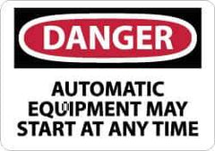 NMC - "Danger - Automatic Equipment May Start at Anytime", 10" Long x 14" Wide, Pressure-Sensitive Vinyl Safety Sign - Rectangle, 0.004" Thick, Use for Accident Prevention - Apex Tool & Supply