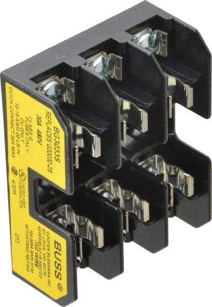 Cooper Bussmann - 3 Pole, 10 to 14 AWG, 480 VAC/VDC, 30 Amp, DIN Rail Mount Fuse Block - 3 Inch Long x 2.38 Inch Wide x 1.22 Inch High Block - Apex Tool & Supply