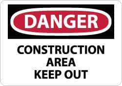 NMC - "Danger - Construction Area - Keep Out", 7" Long x 10" Wide, Rigid Plastic Safety Sign - Rectangle, 0.05" Thick, Use for Security & Admittance - Apex Tool & Supply