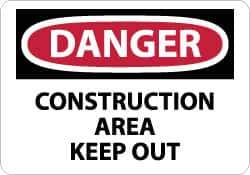 NMC - "Danger - Construction Area - Keep Out", 7" Long x 10" Wide, Pressure-Sensitive Vinyl Safety Sign - Rectangle, 0.004" Thick, Use for Security & Admittance - Apex Tool & Supply