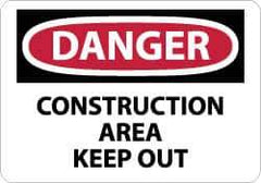 NMC - "Danger - Construction Area - Keep Out", 7" Long x 10" Wide, Pressure-Sensitive Vinyl Safety Sign - Rectangle, 0.004" Thick, Use for Security & Admittance - Apex Tool & Supply