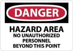 NMC - "Danger - Hazard Area - No Unauthorized Personnel Beyond This Point", 10" Long x 14" Wide, Rigid Plastic Safety Sign - Rectangle, 0.05" Thick, Use for Security & Admittance - Apex Tool & Supply