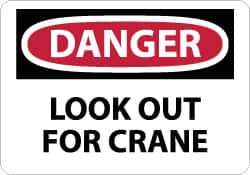 NMC - "Danger - Look Out for Crane", 10" Long x 14" Wide, Rigid Plastic Safety Sign - Rectangle, 0.05" Thick, Use for Accident Prevention - Apex Tool & Supply