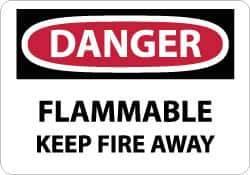 NMC - Danger - Flammable - Keep Fire Away, Pressure Sensitive Vinyl Fire Sign - 14" Wide x 10" High - Apex Tool & Supply