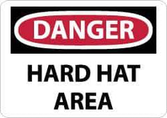 NMC - "Danger - Hard Hat Area", 7" Long x 10" Wide, Pressure-Sensitive Vinyl Safety Sign - Rectangle, 0.004" Thick, Use for Accident Prevention - Apex Tool & Supply