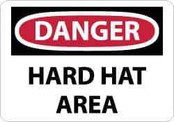 NMC - "Danger - Hard Hat Area", 7" Long x 10" Wide, Rigid Plastic Safety Sign - Rectangle, 0.05" Thick, Use for Accident Prevention - Apex Tool & Supply