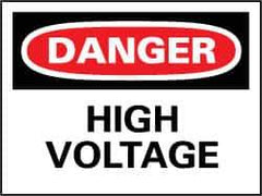 NMC - "Danger - High Voltage", 14" Long x 20" Wide, Pressure-Sensitive Vinyl Safety Sign - Rectangle, 0.004" Thick, Use for Accident Prevention - Apex Tool & Supply