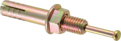 Wej-It - 1/2" Diam, 1/2" Drill, 2-3/4" OAL, 1-3/4" Min Embedment Hammer Drive Concrete Anchor - Grade 5 Iron (Pin)/Steel (Body), Zinc Yellow Dichromate Finish, Hex Nut Head, Hex Drive - Apex Tool & Supply