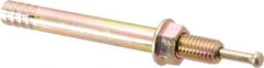 Wej-It - 1/2" Diam, 1/2" Drill, 4-3/4" OAL, 3" Min Embedment Hammer Drive Concrete Anchor - Grade 5 Iron (Pin)/Steel (Body), Zinc Yellow Dichromate Finish, Hex Nut Head, Hex Drive - Apex Tool & Supply