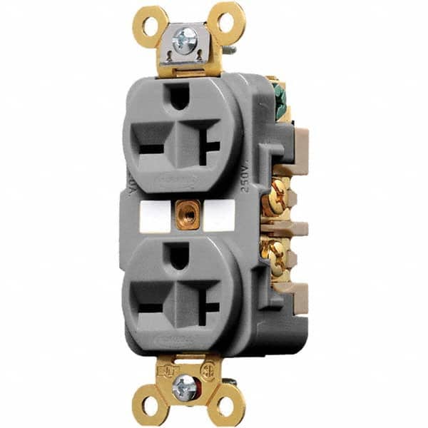 Hubbell Wiring Device-Kellems - 250V 20A NEMA 6-20R Industrial Grade Gray Straight Blade Duplex Receptacle - Apex Tool & Supply
