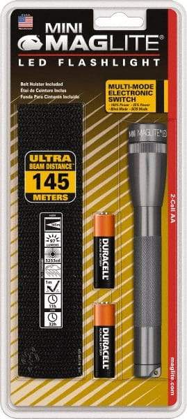 Mag-Lite - White LED Bulb, 97 Lumens, Mini Flashlight - Gray Aluminum Body, 2 AA Alkaline Batteries Included - Apex Tool & Supply