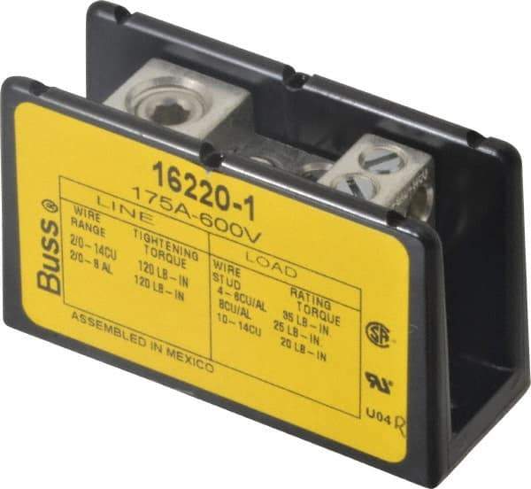 Cooper Bussmann - 1 Pole, 175 Amp, 8-2/0 AWG (Al), 14-2/0 AWG (Cu) Primary, 4-14 AWG (Cu), 4-8 AWG (Al) Secondary, Thermoplastic Power Distribution Block - 600 VAC/VDC, 1 Primary Connection, 1.96 Inch Long x 3.32 Inch Deep x 4 Inch High - Apex Tool & Supply