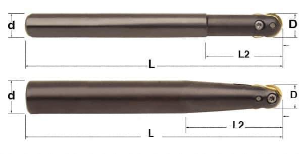 Minicut International - 3/4" Cut Diam, 0.512" Max Depth of Cut, 1" Shank Diam, 9.437" OAL, Indexable Ball Nose End Mill - 3" Head Length, Straight Shank, BNMI Toolholder, BNSI 0750 Insert - Apex Tool & Supply