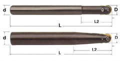 Minicut International - 3/4" Cut Diam, 0.512" Max Depth of Cut, 1" Shank Diam, 9.437" OAL, Indexable Ball Nose End Mill - 3" Head Length, Straight Shank, BNMI Toolholder, BNSI 0750 Insert - Apex Tool & Supply