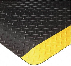 Wearwell - 10' Long x 3' Wide, Dry Environment, Anti-Fatigue Matting - Black with Yellow Borders, Vinyl with Nitrile Blend Base, Beveled on 4 Sides - Apex Tool & Supply