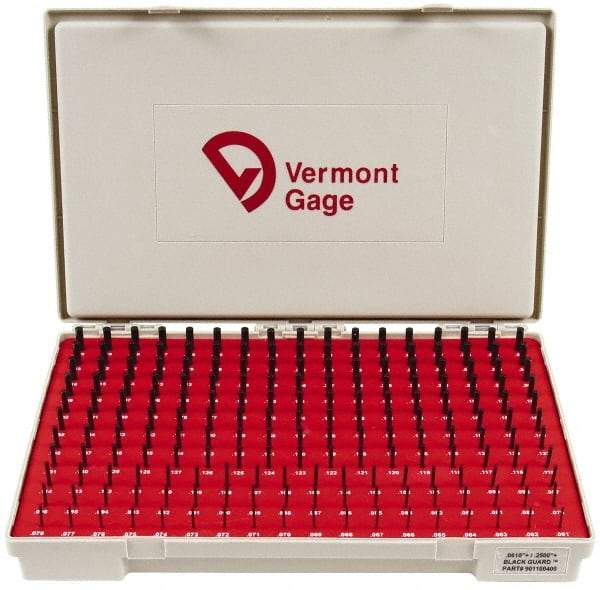 Vermont Gage - 190 Piece, 0.061-0.25 Inch Diameter Plug and Pin Gage Set - Plus 0.0002 Inch Tolerance, Class ZZ - Apex Tool & Supply