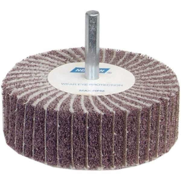 Norton - 2" Diam x 1" Face Width, Medium Ceramic Alumina Nonwoven & Coated Mounted Flap Wheel - 1/4" Shank Mount, 60 Grit, Interleaf, 12,000 Max RPM - Apex Tool & Supply